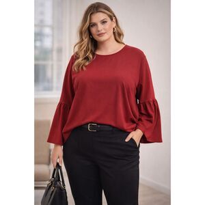 Who What Wear Rust Red Bell Sleeve Blouse Crepe Stretch Office Chic XXL Plus Sz